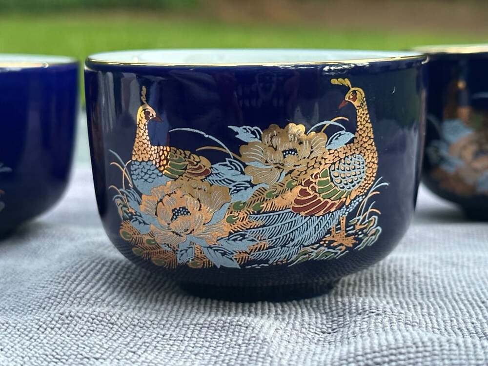 Mid-Century Japanese Export Vintage Cobalt Blue Tea Cups